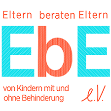 blau oranges Logo von EbE e.V. - Eltern beraten Eltern von Kindern mit und ohne Behinderung