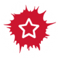 Rundes Logo der Sozialhelden. Weißer Stern auf rotem Grund.